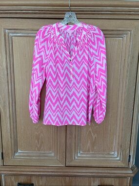 Lilly Pulitzer Silk Pink and White Chevron Tunic Blouse